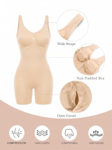 Image of SHAPERX Women's Shaping Mid-Thigh Bodysuit Tummy Control Shapewear Seamless Full Body Shaper
