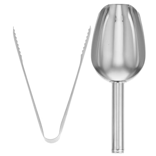 Amosfun Pinzas para Hielo De Barra y Pala para Hielo De Acero Inoxidable Pinzas para Bolas De Pala Metálica para Máquina De Uso Congelador y Cocina