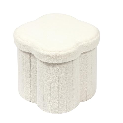 Bonlife Flower Ottoman Storage Box,Folding Boucle Stool Seat,Toy Chest Box,Footstool for Living Room,Bedroom,Children Room,White,32x32x32cm