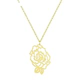BRIGHTWINST Fashion Peony Charm Pendant Long Chain Garden Flower Necklaces Jewelry For Women Stainless Steel Femme Collier PTPNU02107