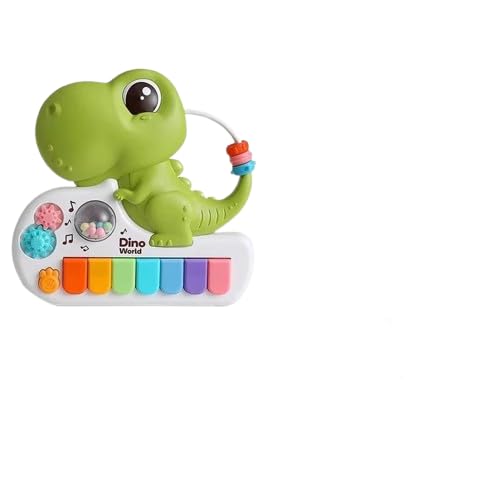 HERBASTRY Dino World Musical Dinosaur Toy for Toddlers - Interactive Colorful Keyboard with Spinning Gears and Beads Sound and Light Activity Childhood Development and Sensory Play