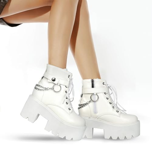 Image of Parisuit Womens Goth Patent Ankle Boots Platform Chunky Combat Boots