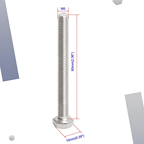 Image of M6 x 60mm Hex Head Bolts Screws Grade 6.8 Stainless Steel, Fasteners Fully Machine Threaded SUS304 15 Pcs