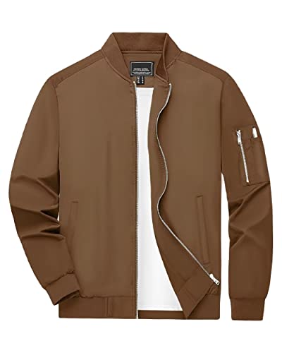 Boladeci Mens Bomber Jackets Slim Fit Water Resistant Spring Fall Zip Up Thin Softshell Casual Flight Windbreaker Lightweight Jackets Brown Xl #TOP14