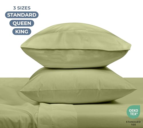 Image of ROYALE LINENS 100% Organic Cotton Percale Pillowcases Set of 2 - Queen Size Percale Pillowcase - Queen Set of 2 Pillow Cover - Breathable, Cool & Crisp Sage Green Pillow Cases (20 inchx30 inch, Sage Green)
