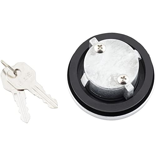 Image of United Pacific S1301 Triple Chrome Vented Locking Gas Cap w /2 Keys for Various 1947-71 Chevy & Ford Vehicles, All Metal Cap - One Cap w /2 Keys