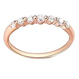 Xylara Anillo para mujer de oro rosa 750/585/375, alianzas de boda para mujer, estrecho, 2,3 mm, con diamante de 0,25 quilates, joyería auténtica, tallas 47 hasta 65, 62 (19.7), Metal precioso