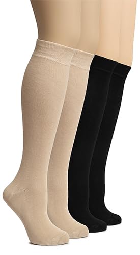 Image of Hugh Ugoli Women's Rayon Derived from Bamboo Knee High Socks Comfort Seam Long Dress Socks, Shoe Size 5-8 /8-11, 4 Pairs