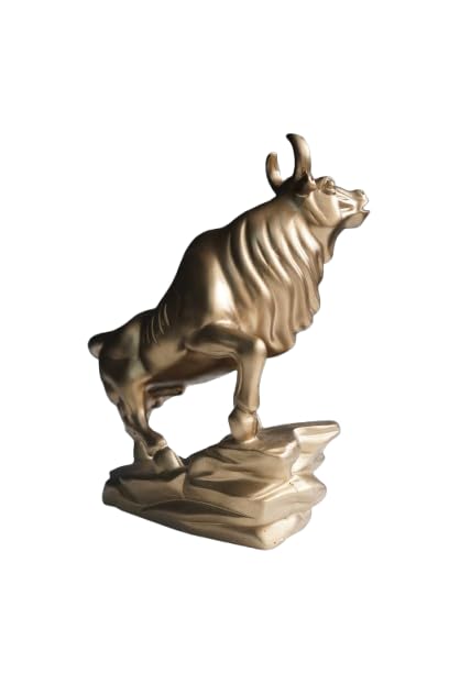 Image of Premium Bull Statue for Home Decor | Charging Bull Table Showpiece | Golden Finish Resin Figurine for Living Room, Office Desk, Wealth & Strength Symbol | 9-Inch Bull Idol for Decoration
