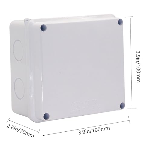 Image of Junction Box, 2 Pcs Reserved Holes Electrical Boxes Waterproof IP65 ABS Plastic Electrical Power Cord Enclosure Project Box White 3.9 x 3.9 x 2.8 inch(100x100x70mm)