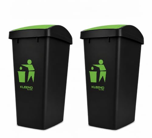 Image of Cello Plastic Garbage Swing-Lid Dustbin 48 Ltr, (Green & Green) COMBO