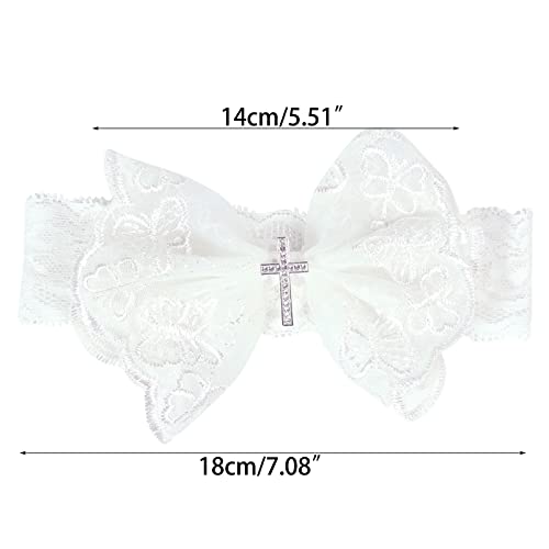 2 Pcs White Bowknot Lace Headband for Baby Girl with Rhinestones Elastic Headdress Child Headpiece Accessories Photo Props3