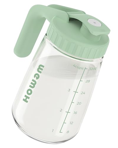 Image of WEMOH 32oz Breast Milk Pitcher, 3X-Thick Heat & Cold Resistant Borosilicate Glass, Leakproof Breast Milk Fridge Storage Container with Wide Mouth & Ergo Grip, Dishwasher Safe, Fast Baby Formula Maker