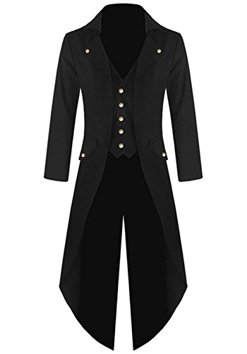 Farktop Men's Steampunk Gothic Jacket Vintage Victorian Tailcoat Tuxedo Uniform Halloween Costume Coat Black
