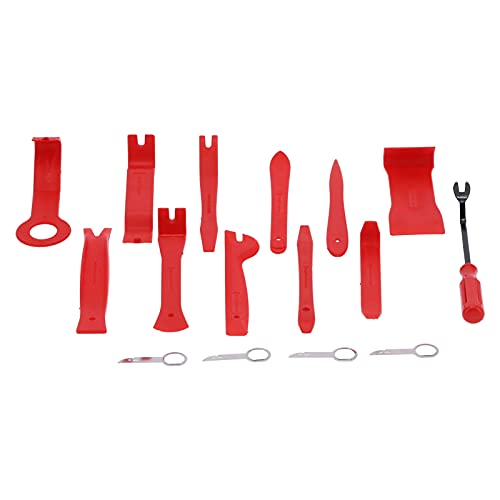 Culnflun Auto Removal Tool Set 16Pcs Car Trim Pry Kit Professional Durable Ergonomic Design for Car Door Panel Instrument Desk Audio Repair Nylon Manganese Steel Stainless Steel PO (Red)