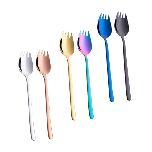 HANABASS Spoon Fork Spoons 6pcs Stainless Steel Sporks Practical Fruit Easy to Use and Store for Home and Travel