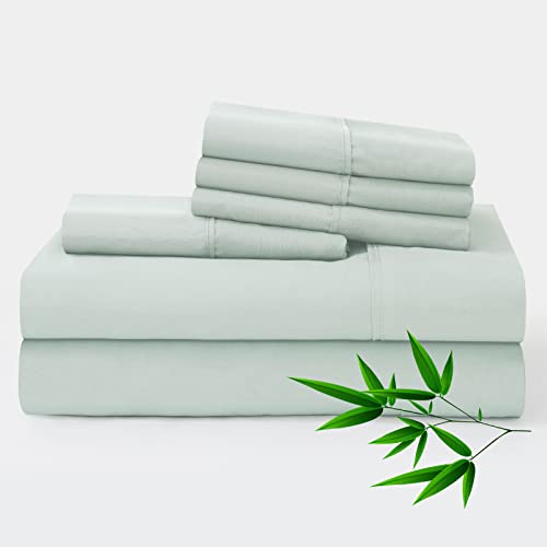 PHF Luxury Bamboo Sheets Set Queen, 6pcs Cooling Silk Bed Sheets 1800...