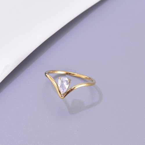 Image of Aaishwarya 18K Gold Plated Waterproof Anti-Tarnish V-Shaped Zircon Ring for Women | Size: 6 /7 /8 | Fashionable, Dainty & Minimal Jewelry | Elegant Gift for Girls & Her
