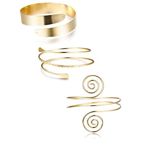 FUNRUN JEWELRY Arm Cuff Upper Arm Band for Women Gold Arm Cuff Bangle Bracelets Adjustable Coil Swirl Armlet ArmBand Jewelry,3-4Pcs Cover