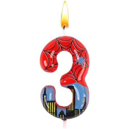 Vela de número 3 Spider, vela de aniversário Spider, velas para bolo, bolo de bolo, aniversário para crianças, artigos para festas, festas infantis, baby showers