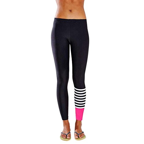 Leggings y Medias Deportivas, Xinan Mujer Pantalones elásticos de Yoga Señora Costura y Rayas Pantalones Pantalones Deportivos Mujer Leggings Pants Polainas (S, Rosa Caliente)