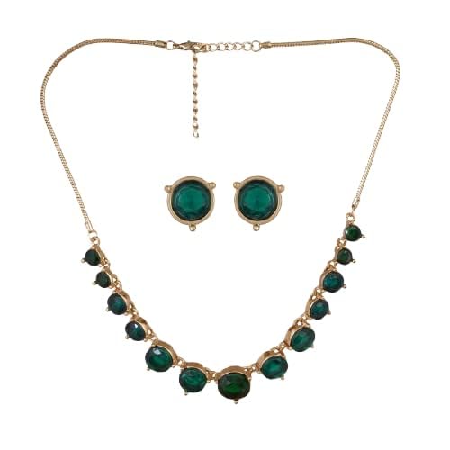 SUNDARA JEWELS Womens Metal Semi-Precious Stone Necklace & Earrings Set - Emerald & Ruby (Emerald) (B0CWRYKRL9) Amazon Price History, Amazon Price Tracker