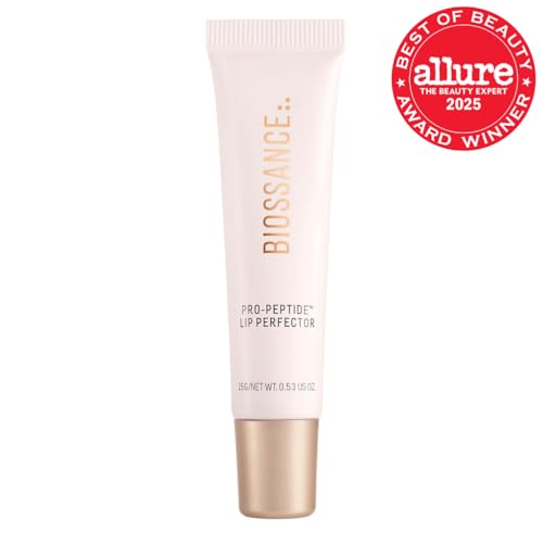 Biossance Pro-Peptide Lip Perfector - Triple Treat Vegan Lip Cream - Deep Hydration with Propeptides and Hyaluronic Acid - Enhances Natural Lip Color - H2Glow Silky Glossy Finish, Clear