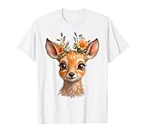 goldener Hirsch mit Blumen Trachtenshirt Damen