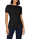Feinripp Amazon-Marke: MERAKI Damen T-Shirt mit U-Boot-Ausschnitt, Schwarz (Black), 44, Label: XXL