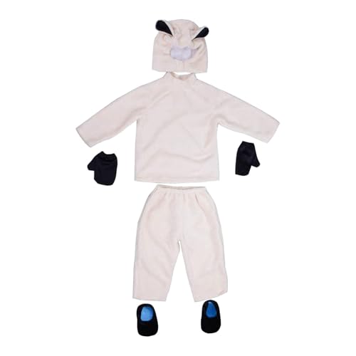Hailong Ming Déguisement de Mouton pour Enfants avec Capuche, Gants et Couvre-chaussures En Polyester Doux, Idéal pour Les Spectacles et Les Activités Scolaires. C, M