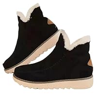 Women's Snow Boots,Fur Lined Warm Ankle Boots,Casual Cozy Flat Slip on Loafer Shoes Winter Warm Fur Lined Ankle Booties,Wide Fit Hiking Booties Plush Lined Outdoor Winter Shoes