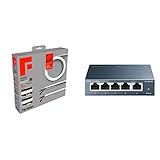 Famatel 71502A Selbstklebender Kabelkanal | weiß & TP-Link TL-SG105 5-Ports Gigabit Netzwerk Switch (bis 2000 MBit/s im Vollduplexmodus, geschirmte RJ-45 Ports, Metallgehäuse) blau metallic