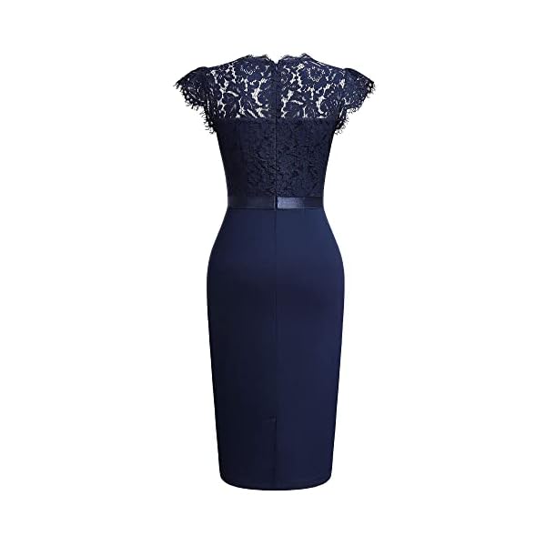 Miusol Women's Elegant Floral Lace Ruffle Design Cap Sleeve Cocktail Party Dress (XX-Large, Navy Blue) - Image 8
