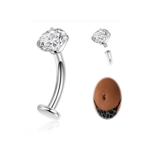NICEIGHT 14G F136 Titanium Floating Belly Button Rings for Women Petite Flat Back CZ Belly Rings Opal Barbell Heart Curved Navel Ring Internally Threaded Belly Piercing Jewelry 8/10/12/14mm S CZ 10