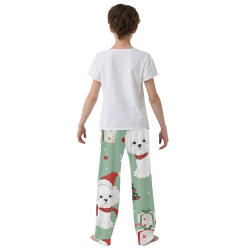 ZZXXB Christmas Bichon Boys Long Pants Soft Trousers Elastic Waist Kids Lounge Bottoms with Pockets S-XL3