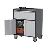 Aobabo Metal Storage Cabinet with Wheels, Mobile Metal Garage Cabinet with 1 Drawer and 2 Locking Do