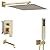 JingGang Brushed Gold Rain Shower System Tub Shower Faucet Set 12 Inch Square Rainfall Shower Head with Handheld Sprayer and Tub Spout Rough-in Valve Shower Mixer Combo