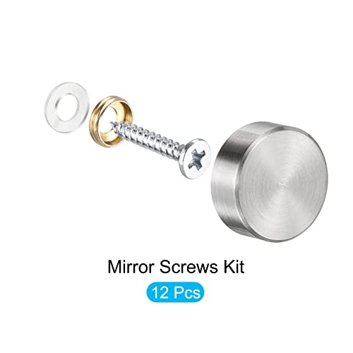 Image of METALLIXITY Mirror Screws (14mm /0.55 inch) 12Pcs, Decorative Cover Cap Nails Brushed - for Sign Advertising Hardware, Construction, Silver Tone