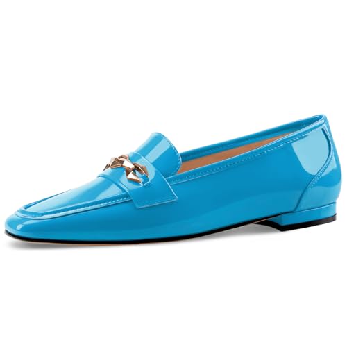 Image of Oh Mispares Womens Loafers Square Toe Low Heel Penny Loafers Fashion Comfortable Slip on Flats Casual Dressy Shoes for Women Work Office Patent Leather