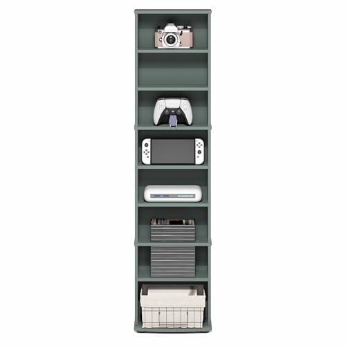 Image of Furinno Jaya DVD Shelf, 8-Tier Tall Narrow CD Rack, Media Shelf with Adjustable Shelves, DVD Storage Cabinets for CD Bluray Game Disc, Easy Assembly, for Living Room, Home Office, Sage Green