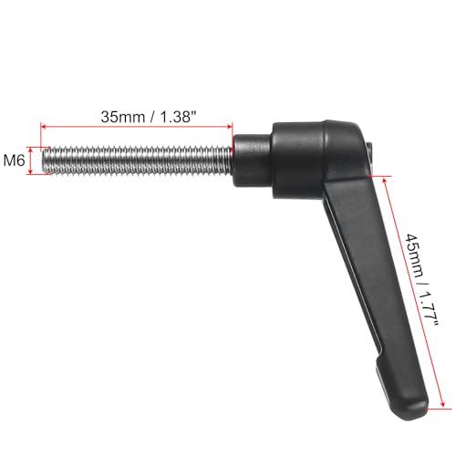 Image of uxcell Adjustable Clamping Lever Handle M6 x 35mm Metric 304 Stainless Steel Male Threaded Stud Hand Knobs Push Button Ratchet Rotating Screw Handles Bolts with Locking Lever Black