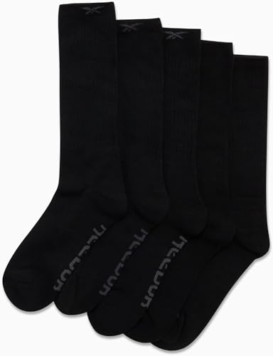 Reebok Mens Athletic Crew Socks - 5 Pack Moisture Wicking Cushioned Athletic Socks for Men with Reinforced Seams (6-12.5), Size 6-12.5, Charcoal Black4