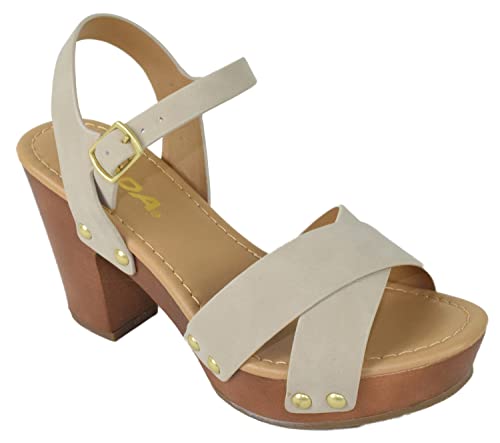 Image of Soda MIGUEL ~ Women Crisscross Band Fashion Chunky Platform Block Mid Heel Sandal with Ankle Strap and Stud