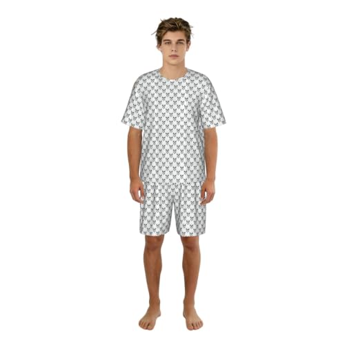 Pyjama manches courtes homme Halloween avec motif squelette monochrome vêtement nuit