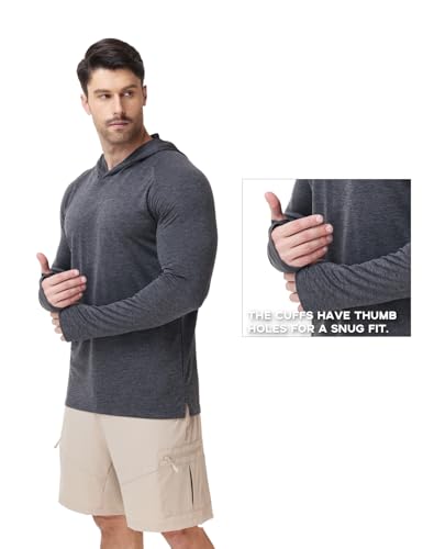 Image of Mens Long Sleeve Athletic Hoodie Sun Protection Gym Workout Shirt for Hiking Running Fishing