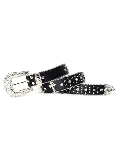 Rhinestone Belt for Men & Women, Western Cowboy Cowgirl Belt with Bling Cross Design for Jeans3