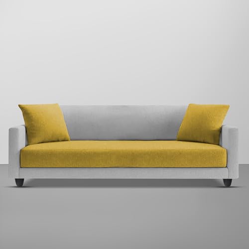 Image of Casaliving Dominic 3 Seater Sofa Set for Living Room (Yellow Grey Fabric) Premium Fabric Sofa
