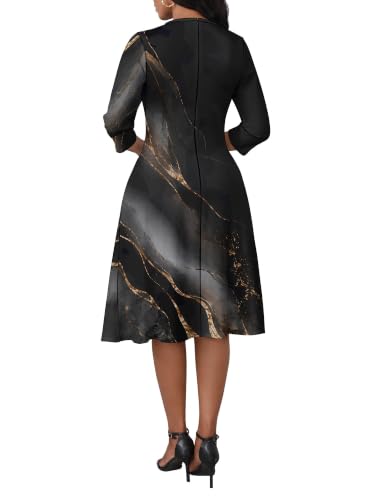 Image of PinkPatty Women's Casual 3 /4 Sleeve Midi Dresses Fit and Flare Church Work Dress with Pockets