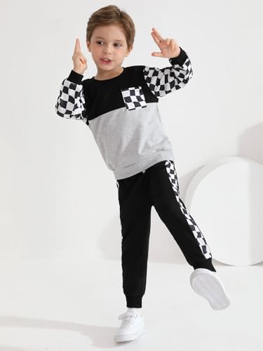 Toddler Baby Boy Outfits Clothing Sets Checkerboard Long Sleeve Sweatshirt Pants Fall Winter Plaid Clothes Set3