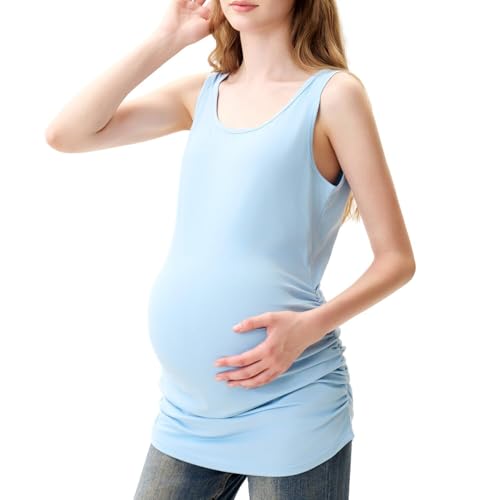 LYAQIUZHOU Maternity Tank Top and T-Shirt Set, Scoop Neck, Side Ruched, White, Black, Light Blue, Casual Wear, 3 Pack S-XXL (US, Alpha, 1 Month, Light Blue)